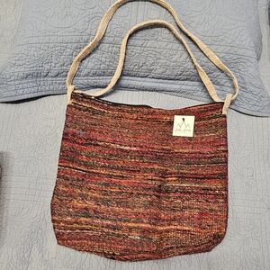 Red and Brown Woven Shoulder Bag
